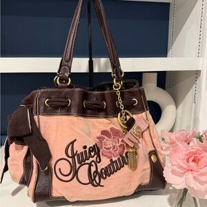 Vintage Juicy Couture Pink and Brown Daydreamer tote